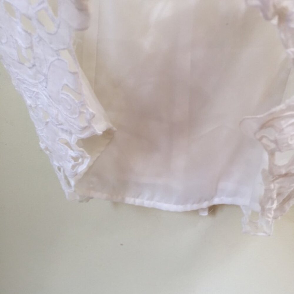 Joie Eyelet Lace Shirt Short Sleeve Crew Top Blouse Neutral White Lined Sheer S - Picture 7 of 14